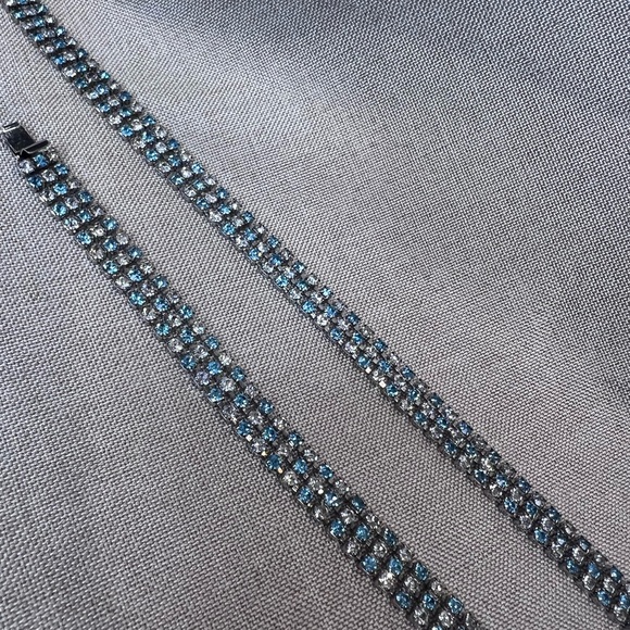 EUC Pair of adjustable, Choker Rhinestone necklace and bracelet sky blue - Picture 2 of 5
